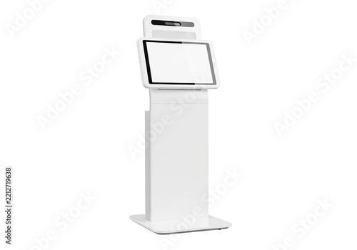 Modern white digital kiosk with touch screen display