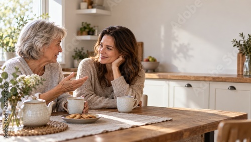 Sharing Stories Over Tea in a Bright, Cozy Kitchen