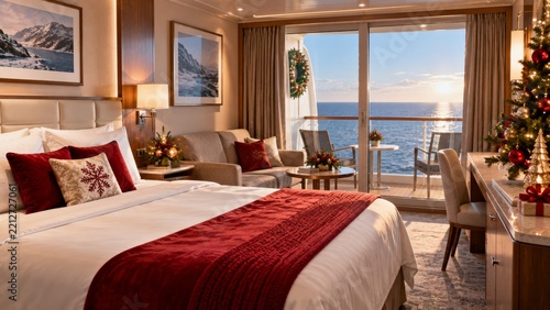Cozy Room With Holiday Decorations and Ocean View at Sunset