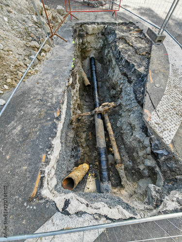 Road excavation for an old gas pipe leak