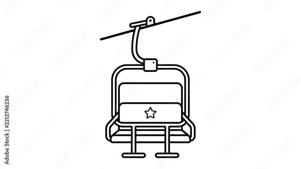Fototapeta premium Ski Lift Icon: A minimalist line drawing depicts a ski lift chair suspended from a cable, ready to transport skiers up a mountain.