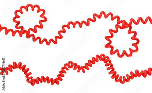 Tangled red spiral telephone cords for retro telecommunication design and communication breakdown concepts. 3D Rendering.