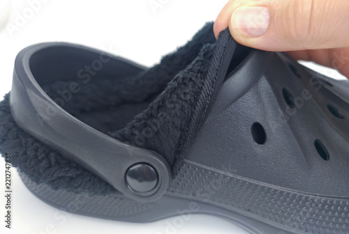 Fleece lined clogs. Warm rubber shoes for garden