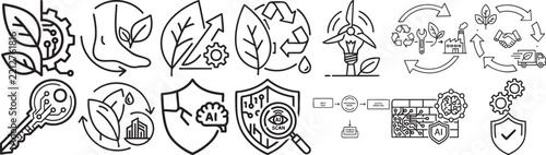 Collection Of Line Icons Featuring Leaves Recycling And Artificial Intelligence