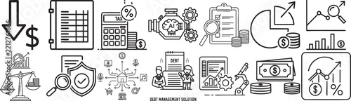 Financial Line Icons Set Depicts Economic Concepts On White Background