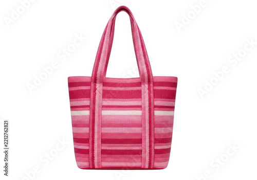 Pink woven tote bag with geometric stripes