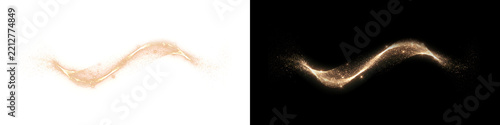 Abstract Glowing Golden Light Trail and Sparkles on Split White and Black Background