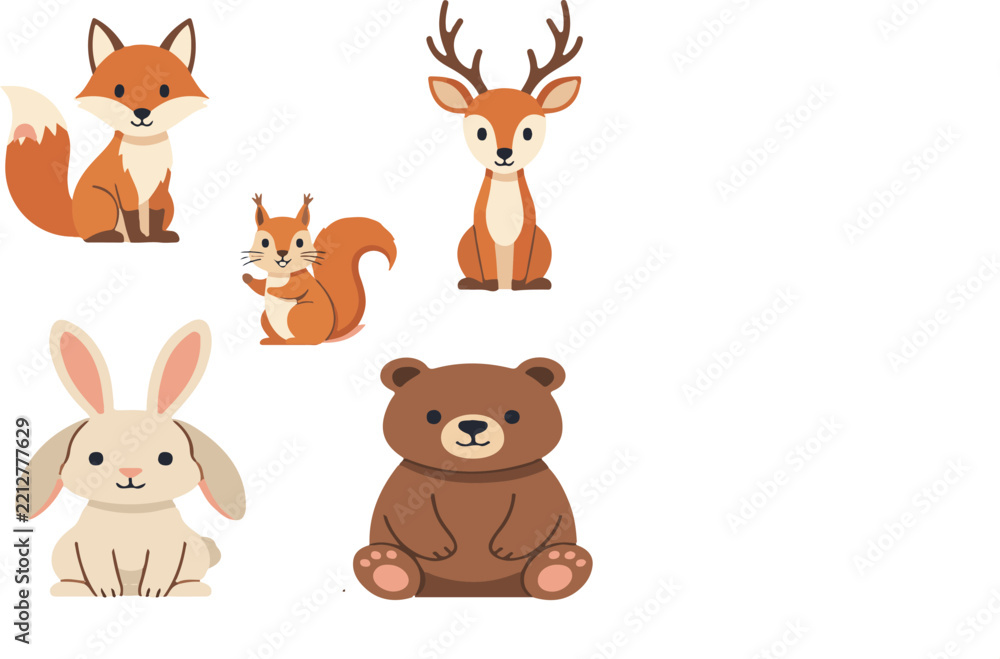 Fototapeta premium Set of Cute Funny Cartoon Animals Vector Illustration Collection with Dog, Cat, Cow, Lion, Rabbit, Bear, Sheep, Horse, Giraffe and Mouse Characters