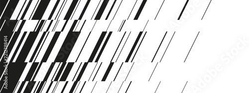 Abstract black and white diagonal glitch lines background. Monochrome geometric sliced stripes texture. Dynamic offset vector banner.