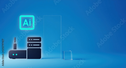 Artificial intelligence relies on data and cloud computing to power automated services, a blue technology background about server infrastructure and machine learning research