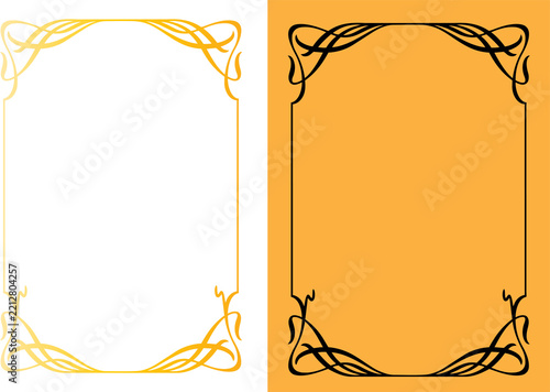 Two elegant art nouveau style decorative rectangular frames with rectangular bor