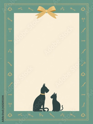 Elegant pet salon flyer concept illustration with a stylized cat and dog silhouette