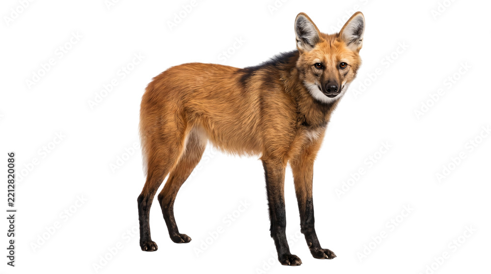 Fototapeta premium Maned wolf standing alert on transparent isolated on transparent background