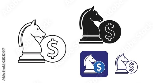 Financial strategy and investment concept with chess knight dollar icons