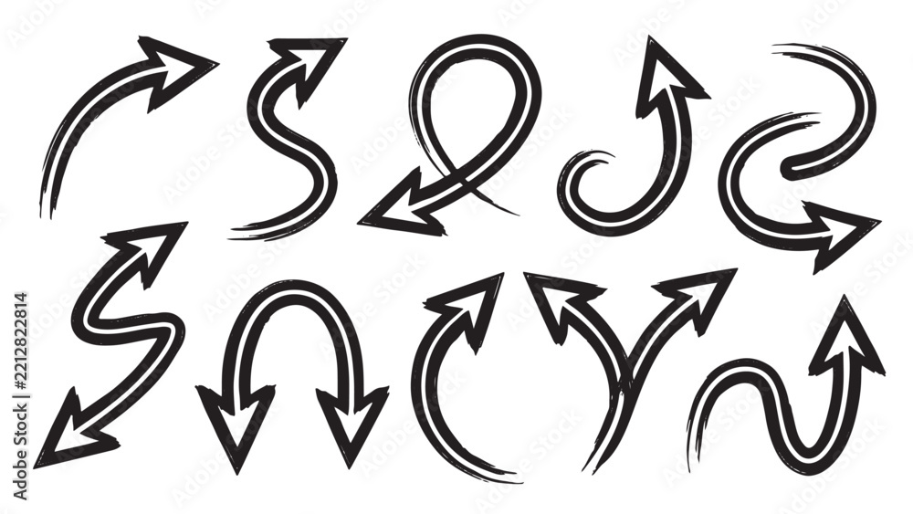 Fototapeta premium Hand-drawn curved arrow icon set vector