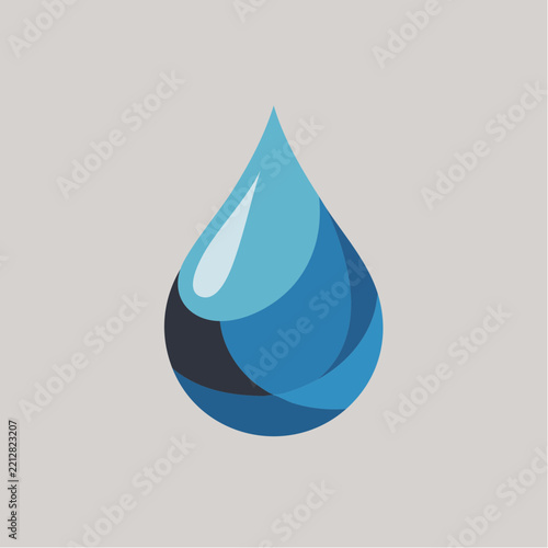 A stylized blue water drop icon is centered against a neutral grey background.
