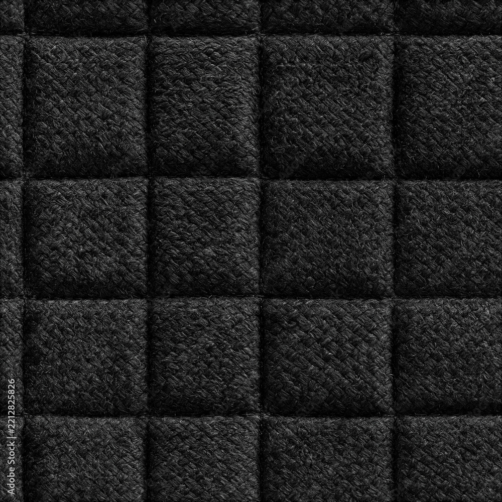 Naklejka premium Seamless pattern black quilted fabric showing a detailed texture with a square pattern. Ideal for upholstery, fashion, and abstract backgrounds