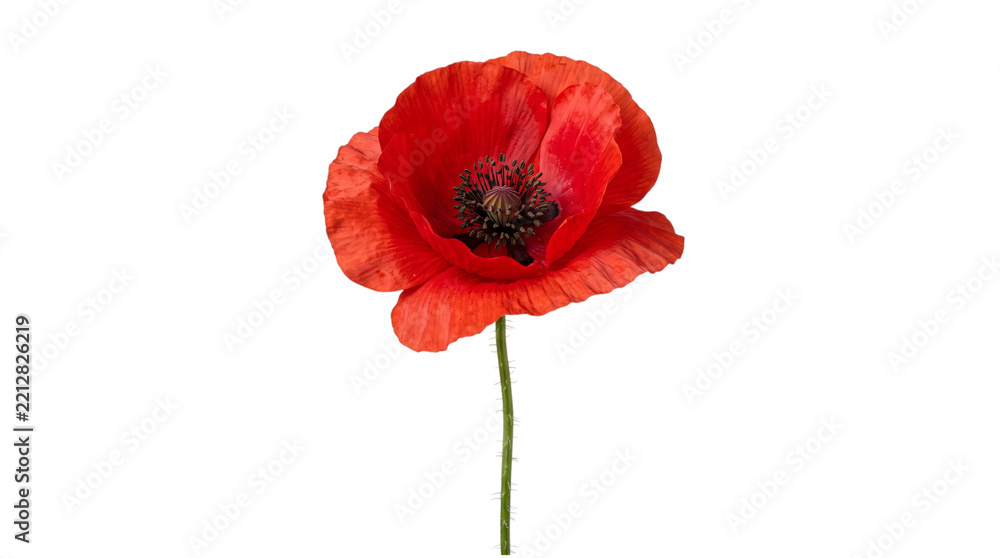 Fototapeta premium Close-up of a single red poppy flower with isolated on transparent background