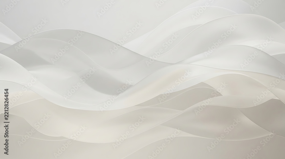 Fototapeta premium Abstract white wave background featuring flowing silk fabric curves and soft light gradients