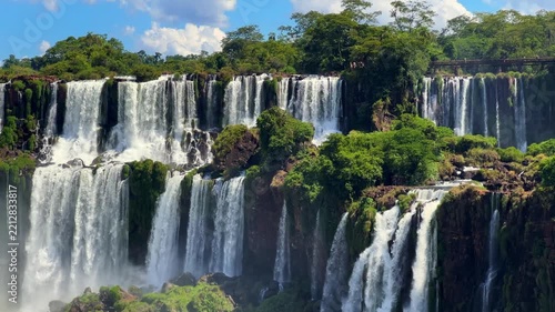 Iguazu Falls, Argentina, panoramic footage of majestic waterfalls and lush rainforest