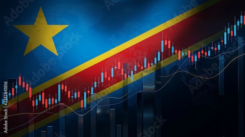 Democratic Republic of Congo flag with stock market chart growth
