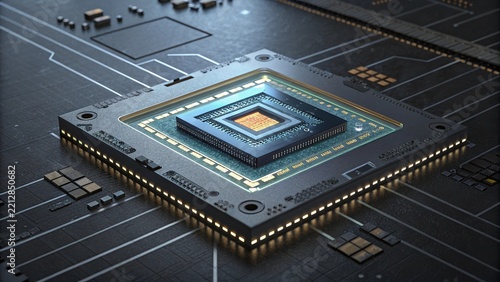 Modern CPU Microchip on Motherboard