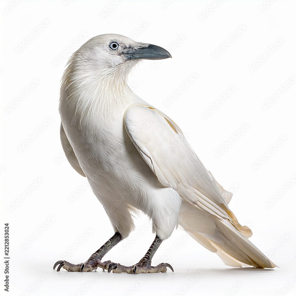 Fototapeta premium albinos, corbeau, oiseau, animal, nature, bec, faune, isolé, sauvage, ailes, fond blanc