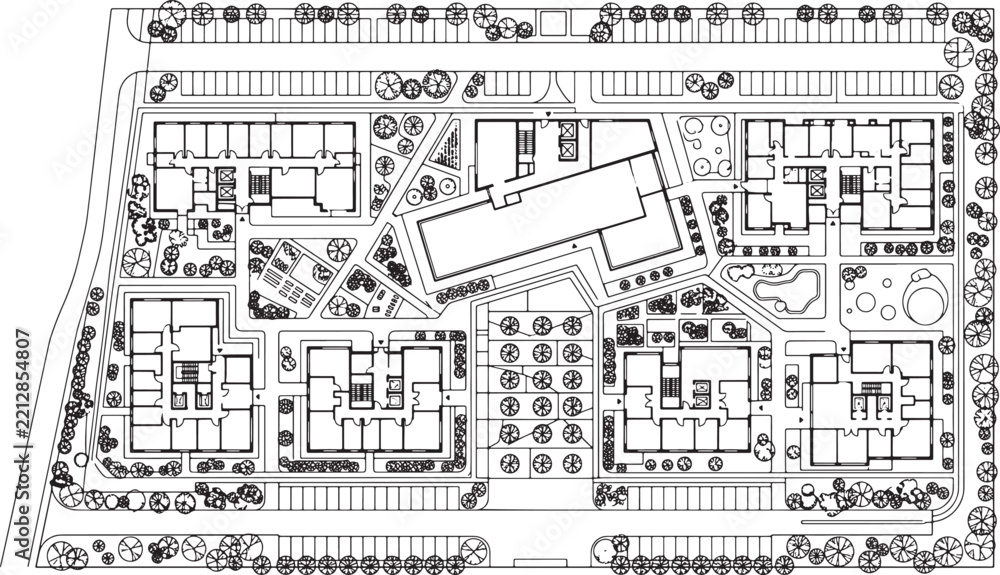 Obraz premium Residential Complex Master Plan Architectural Site Layout Vector Drawing