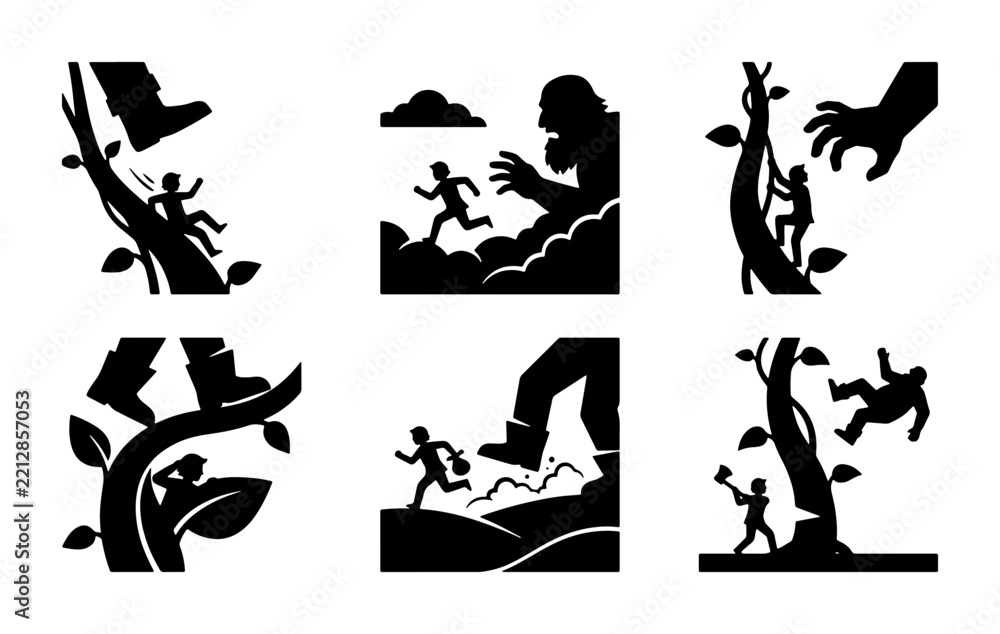 Obraz premium Man climbing beanstalk silhouette for logo