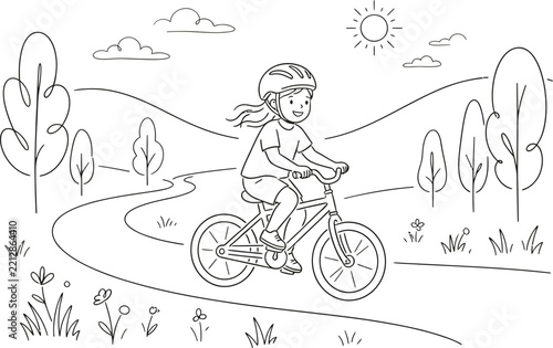 child riding bicycle in a nature landscape