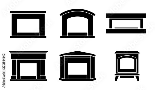 Electric fireplace silhouettes set with modern and traditional designs for home decor logos