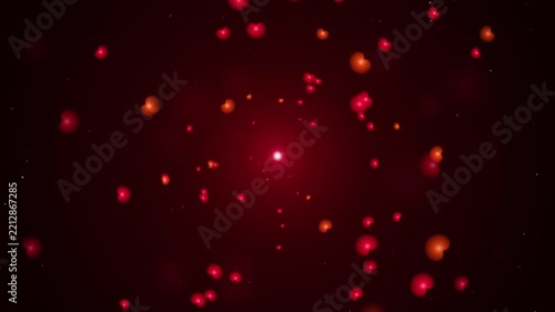 Floating red hearts looping against dark red background with shining central star light effect.