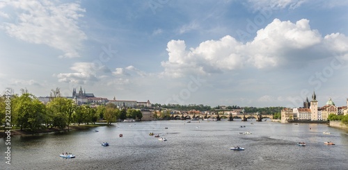 Vltava river with Charles Bridge or Karlův most, UNESCO World Heritage Site, Prague, Czech Republic