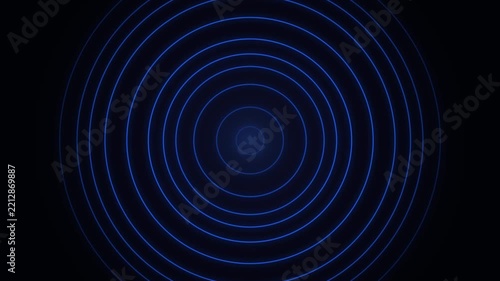 Seamless looping blue concentric circles expanding and contracting on black background for digital and futuristic concepts.