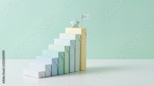 Stairway to Success Visualizing Growth and Achievement with a Flag Topped Summit