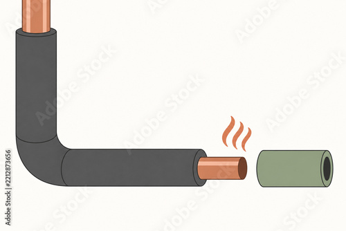 Pipe insulation and heat saving flat illustration