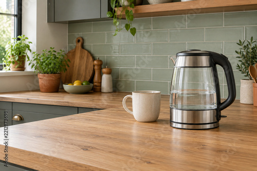 Kettle with a small amount of water in a home kitchen