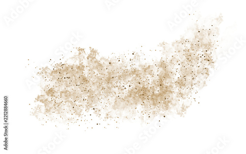 Dust sand soil smoke cloud particles isolated on transparent white background. Brown sandstorm smog sand dust explosion rising. Design elements for Compositing, covering, overlay, PNG