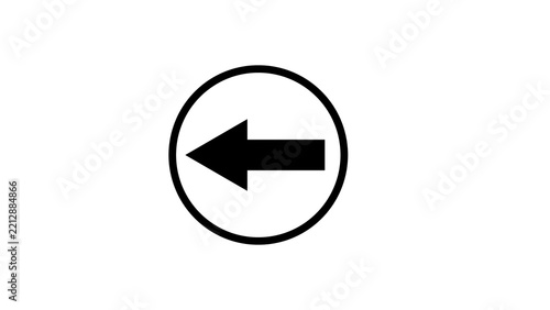 Black circle enclosed left arrow sign for traffic control and website navigation interface.