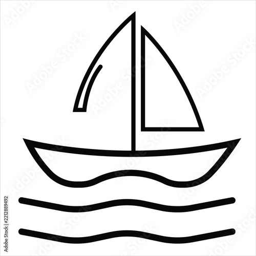 Sailboat on water waves outline vector icon symbol