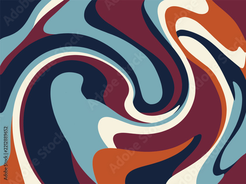 Fluid abstract marble swirl pattern in muted blue and maroon tones