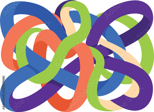 Abstract tangled graphic design with overlapping colorful ribbons