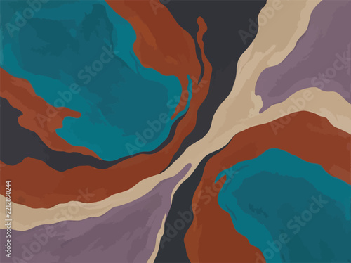 Fluid liquid swirls of dark and colors in an abstract composition