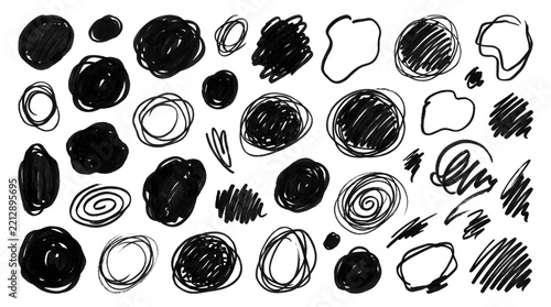Hand-drawn marker blobs and scribbles set
