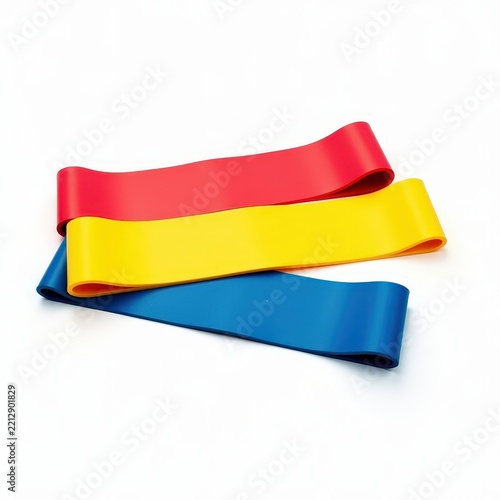 Colorful resistance bands for physical therapy and fitness exercise on white background