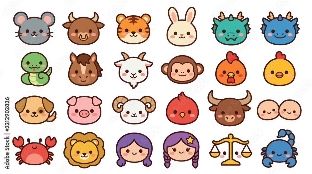 Fototapeta premium Cute animal zodiac collection