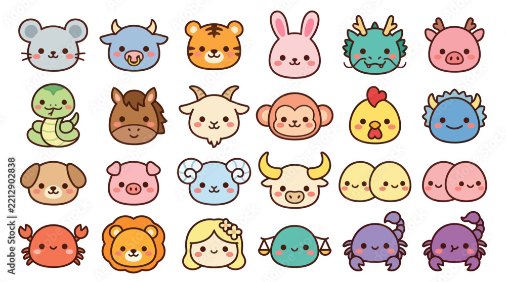Fototapeta premium Cute animal zodiac collection