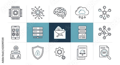 Modern technology and business vector icons set