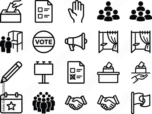 Set of election and voting related icons with transparent background