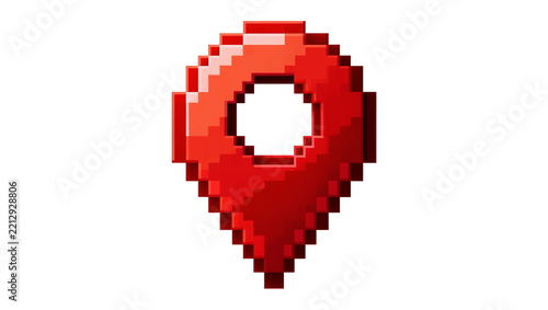Obraz na plátně Red pixelated map marker icon, isolated on transparent background